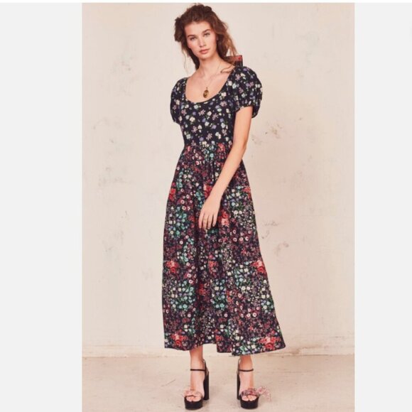 LoveShackFancy Lais Floral Puff Sleeve Midi Dress Size 4 - Picture 1 of 13